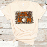 Leopard Baseball Mom Tee with Burnt Orange Ink