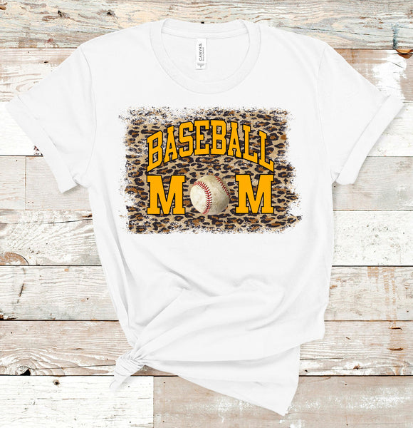 Leopard Baseball Mom Tee with Gold Ink