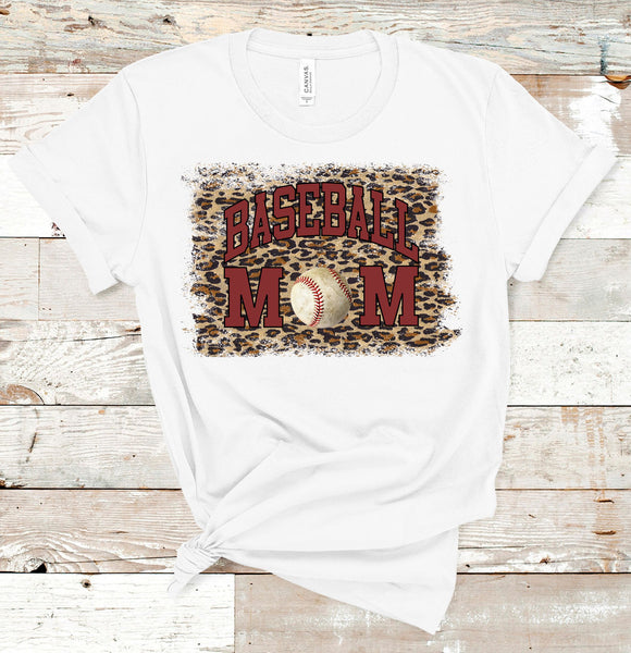 Leopard Baseball Mom Tee with Maroon Ink