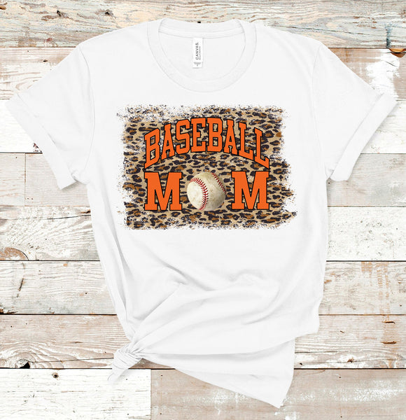 Leopard Baseball Mom Tee with Orange Ink