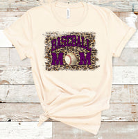 Leopard Baseball Mom Tee with Purple Ink