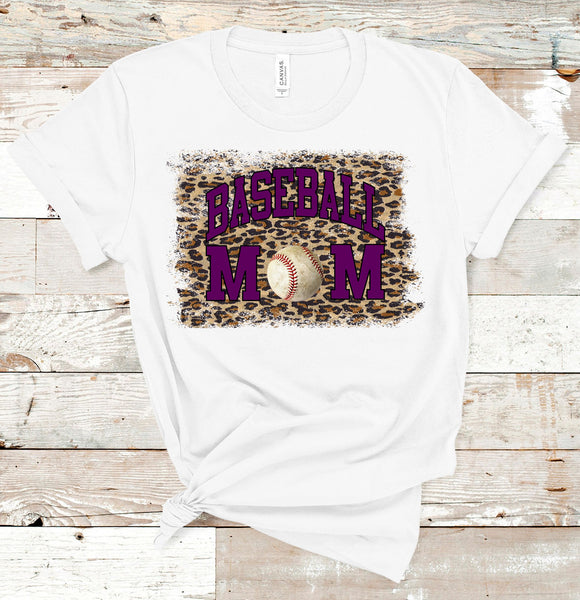 Leopard Baseball Mom Tee with Purple Ink