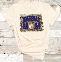 Leopard Baseball Mom Tee with Royal Ink