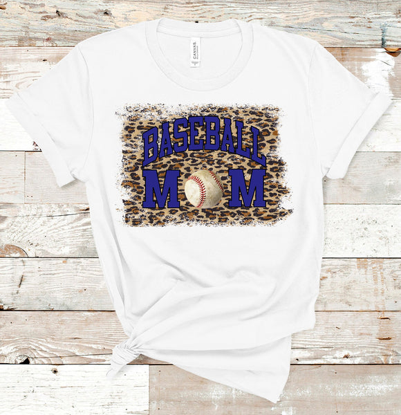 Leopard Baseball Mom Tee with Royal Ink