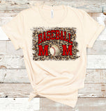 Leopard Baseball Mom Tee with Red Ink