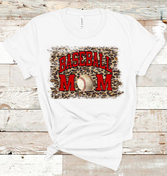 Leopard Baseball Mom Tee with Red Ink